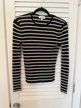 & Other Stories Black and Beige Striped Ribbed Top